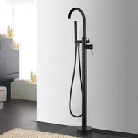 matte black high rise round spout bath mixer tap floor mount bathtub filler shower roman tub faucet set floor stand shower