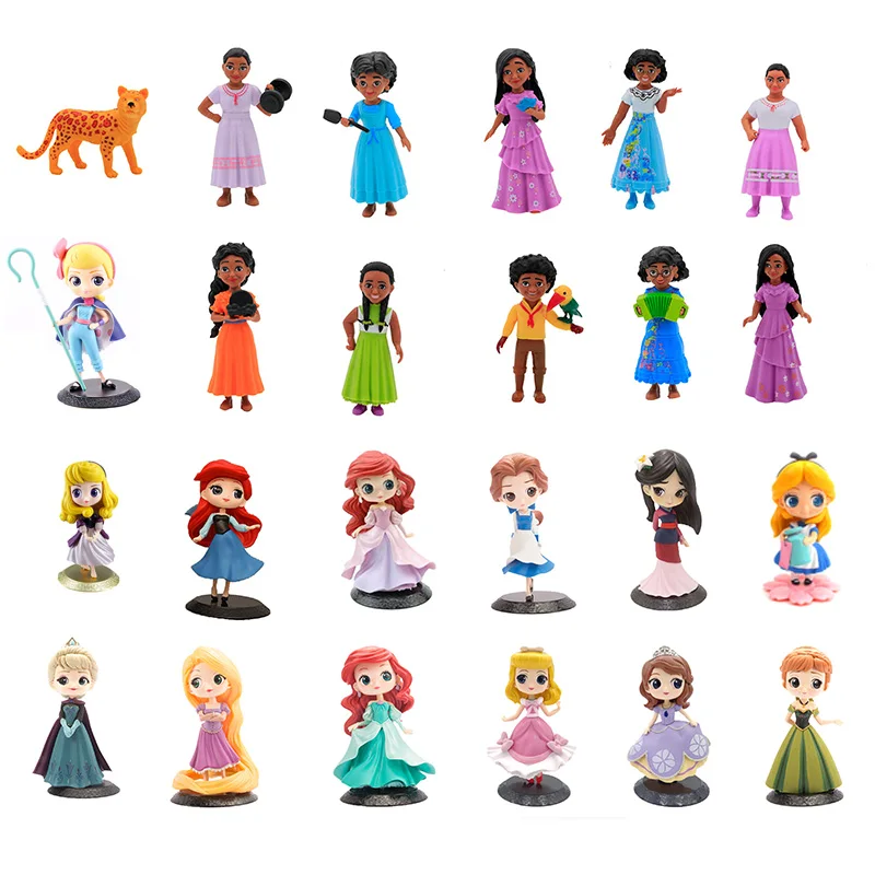 Disney Figures  Princesses Figures Mulan Ariel Tinker Bell Elsa Belle Party Cake Decoration PVC Anime Figure Toys for Kids Gifts