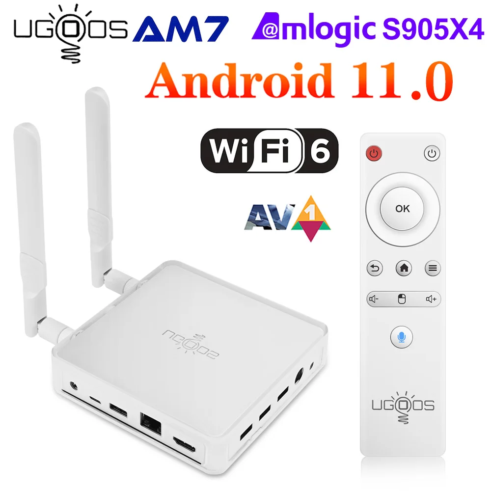2022 UGOOS AM7 Android 11.0 Amlogic S905X4 DDR4 4GB RAM 32GB ROM TV BOX Hỗ Trợ AV1 WiFi6 1000M BT5.0 4K TVBOX Set Top Box