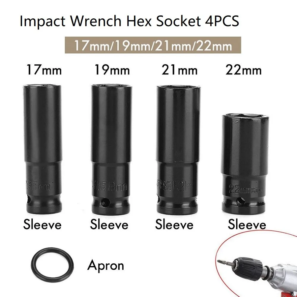 4Pcs 17-22mm Electric Impact Wrench Hex Socket Head Kit Hardness And Durability Tools Parafusadeira A Bateria Ferramentas