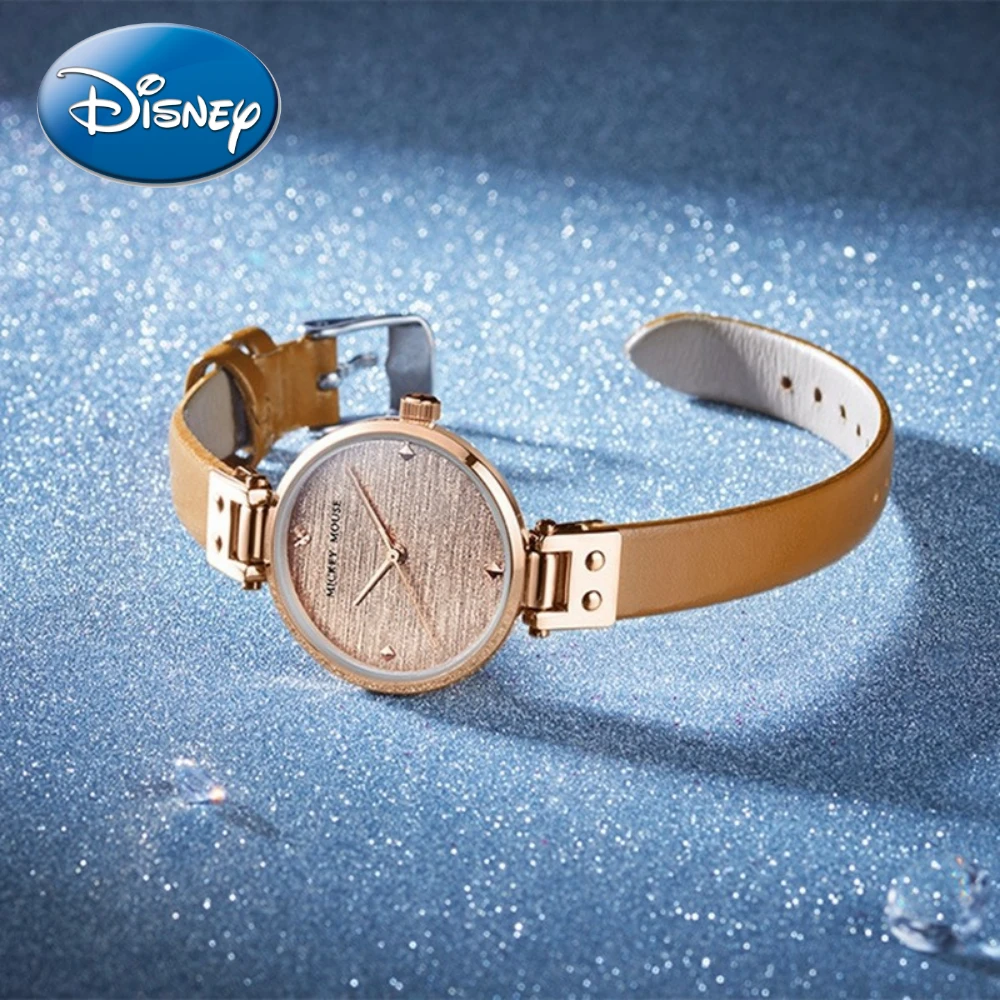 Disney Gift With Box Fashion Trend Quartz Watch Solid Color Thin Strap Student Belt Women's Clock Relogio Masculino enlarge