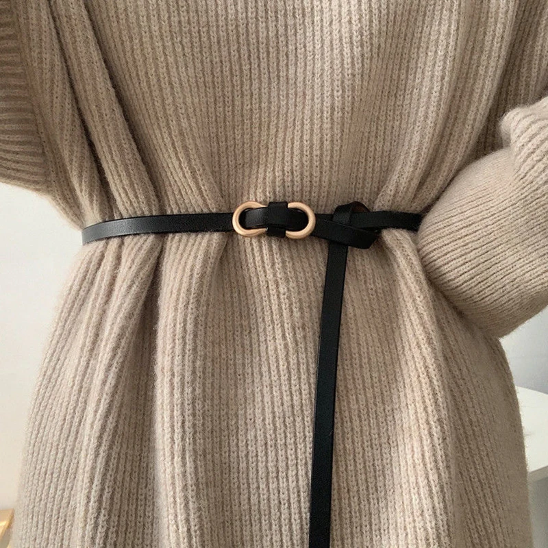 Knotted Waist Strap PU Small U-shaped Disc Buckle Fashion Vintage Sweater  Women's Dress Sheath Suit Belt Waist Accessories