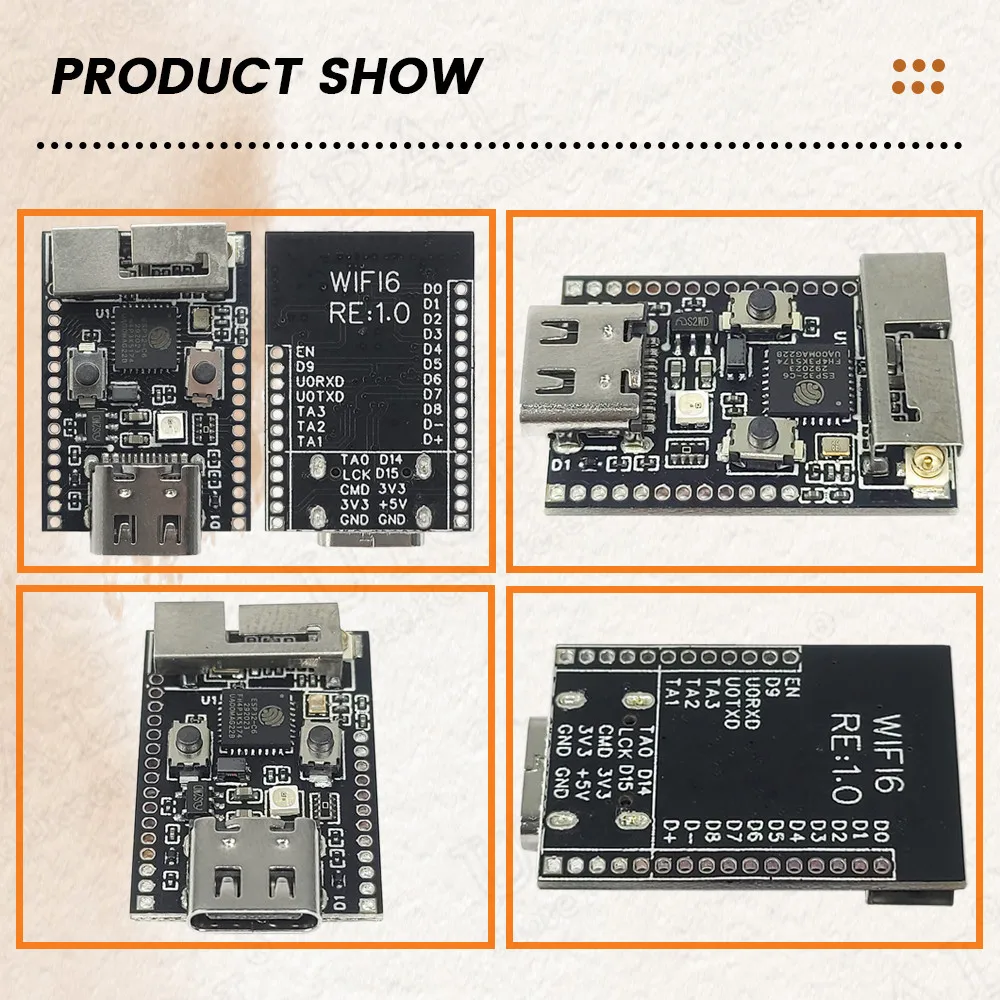 Плата разработки Wi-Fi 6 ESP32-C6 модуль 4 Мб вспышки с 32 768 кварцевым осциллятором RGB