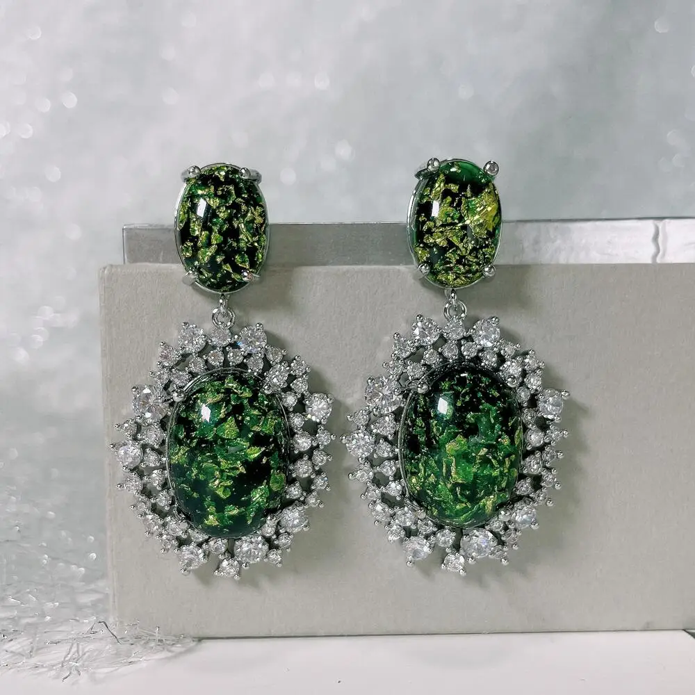 

SENYU Vintage Big Color Stone Jewelry for Women Retro Wedding Lace Micro-inlay Cubic Zirconia Accessories Dangle Earrings