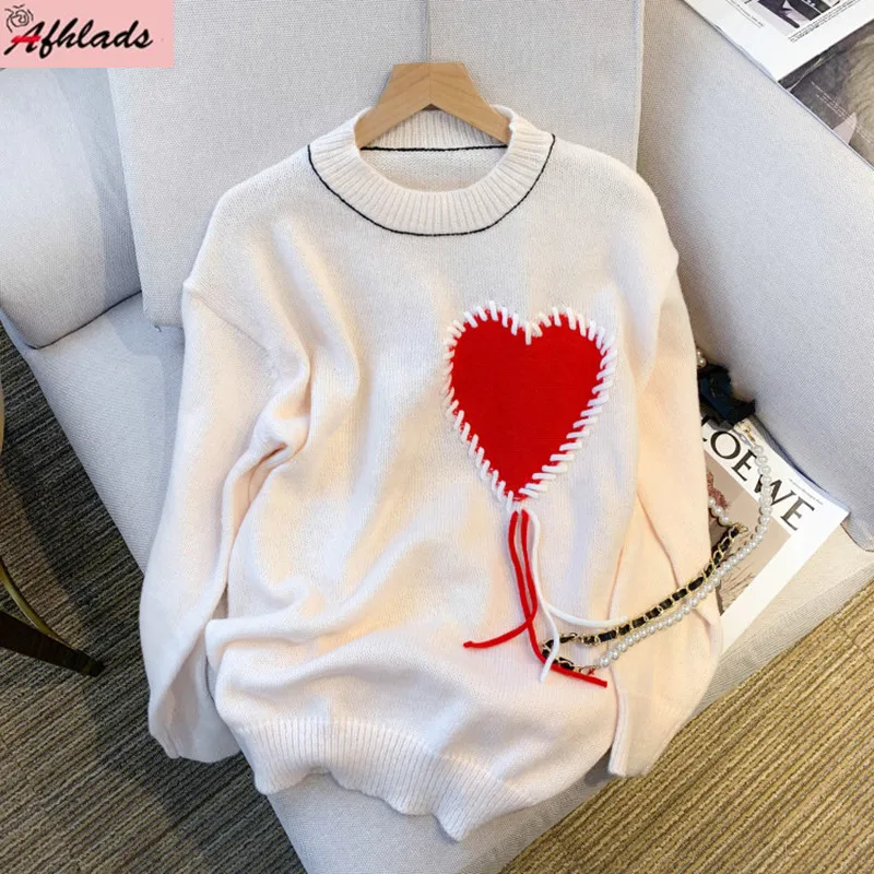 

Autumn And Winter New Design Loose Knitted Pullover Sweater Tops Long Sleeves Round Neck Casual Solid Color Women's Clothing