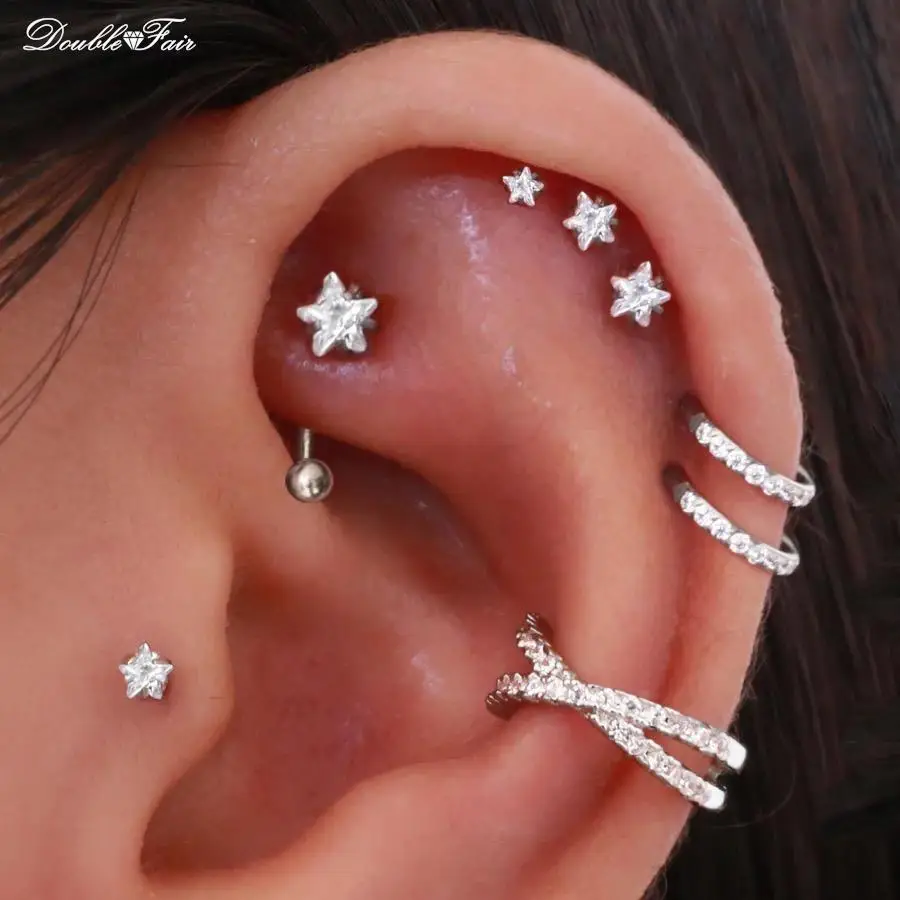 Женская Блестящая звезда сердце квадраты треугольник завитка ушной раковины
