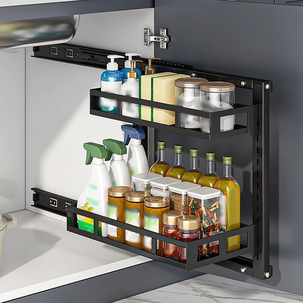 

2-х уровневая стойка для раковины, шкаф для хранения, стеллаж для хранения, выдвижная полка для ванной комнаты, настенная выдвижная корзина, кухонный Органайзер