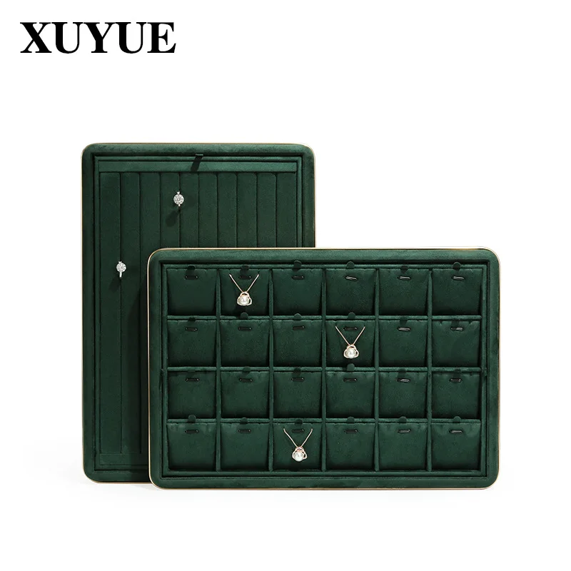 New jewelry display tray green metal necklace ring jewelry tray to see the stock  jewelry box organizer