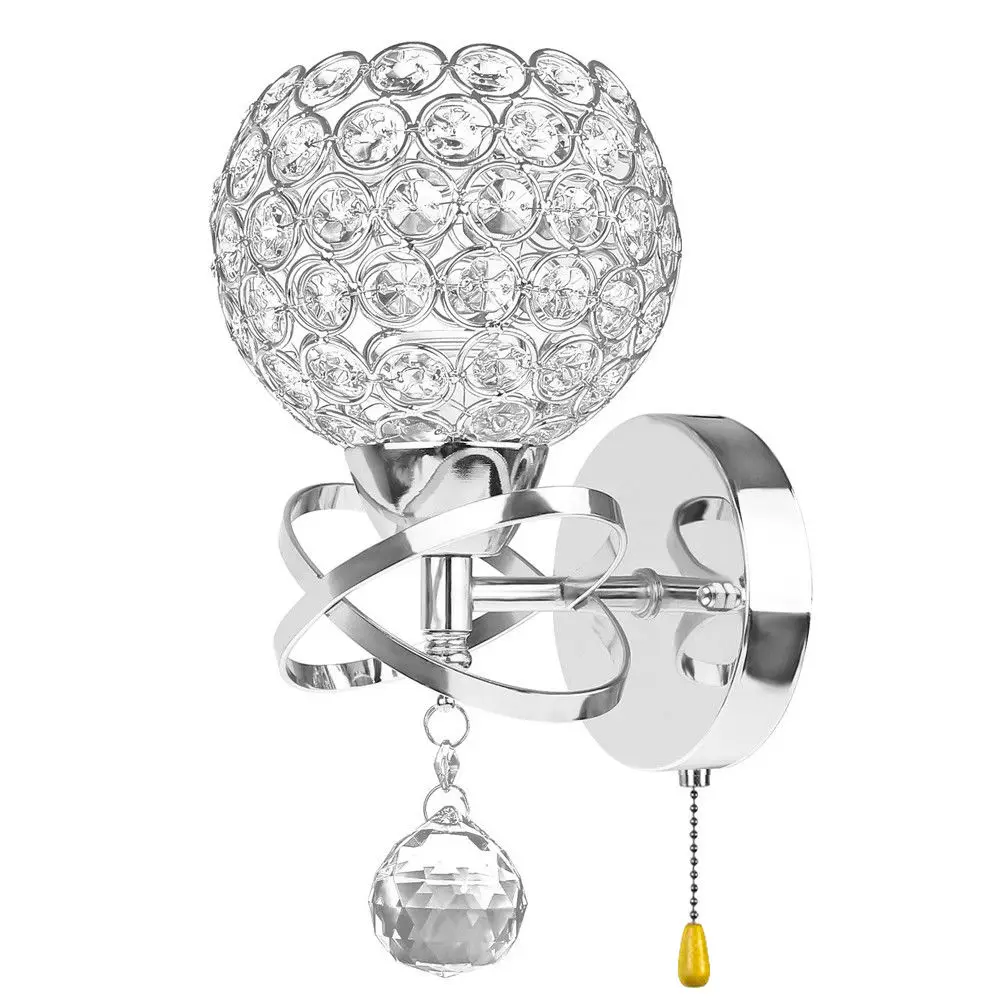 

Led Modern Crystal Wall Lamp Sconce Light Bulb Bedroom Hallway Lighting Fixture With On/Off Pull Switch