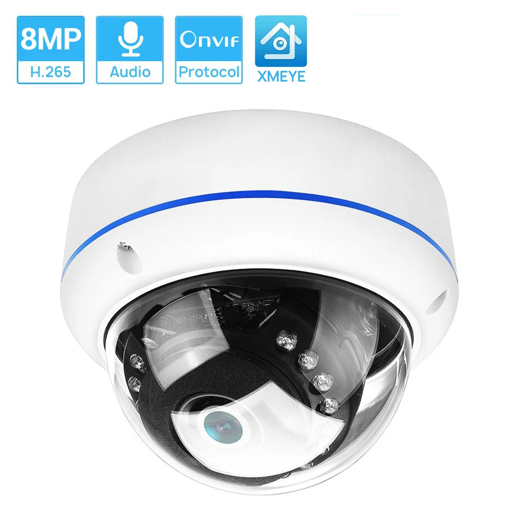 

8MP 4K Ultra HD IP Camera Vandal-proof Waterproof Outdoor Dome Camera Nightvision nternal Audio Remote Access Xmeye Cloud H.265