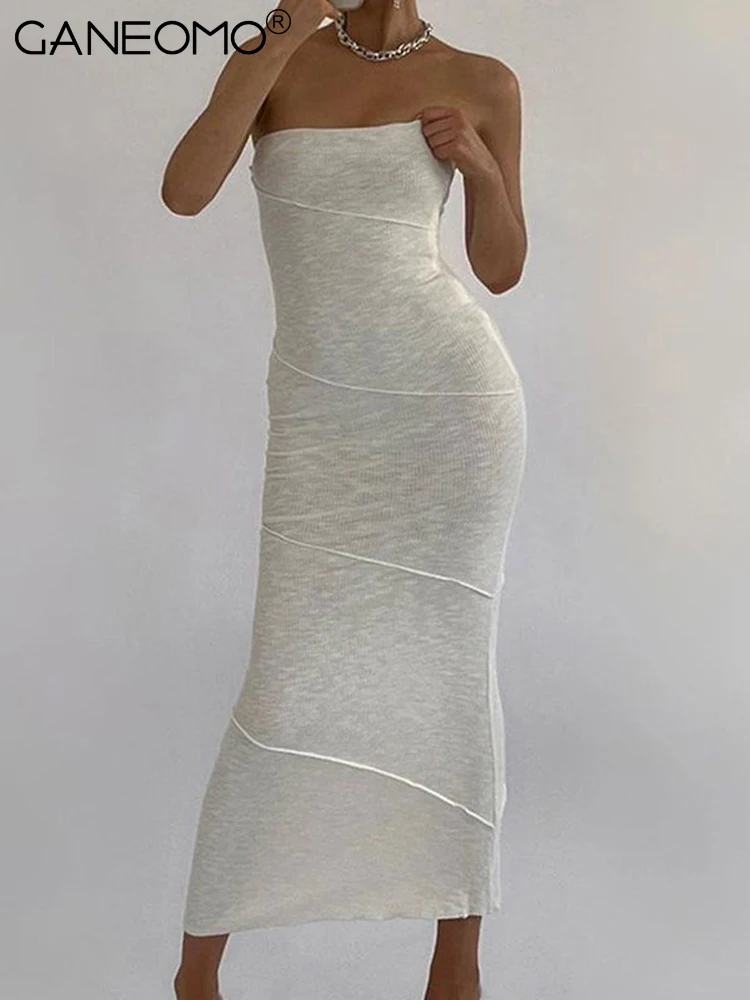 

Bodycon Strapless Maxi Dress Summer Sexy Party Evening Elegant White Tight Backless Birthday Long Dresses For Women 2022 New
