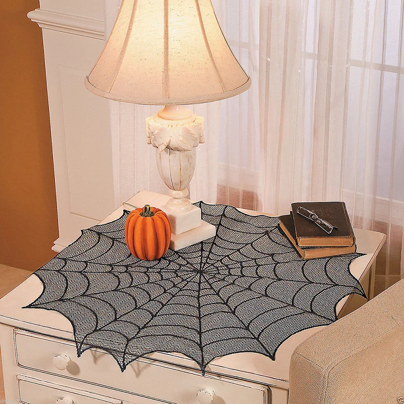 

Кружевной Настольный коврик из полиэстера, украшение для Хэллоуина, кружевная скатерть в виде паука, черные настольные дорожки, товары для раннего события