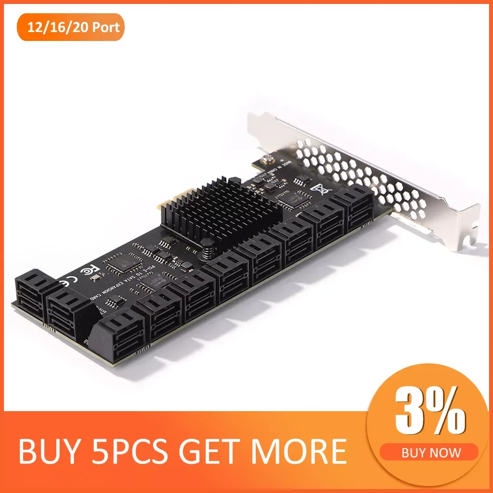 

Адаптер PCIE с 20/16/12 портами PCI-Express X1 на SATA 3,0, высокоскоростная плата расширения Pcie 6 Гбит/с, плата расширения PCIE с PCI-E X4 X8 X16