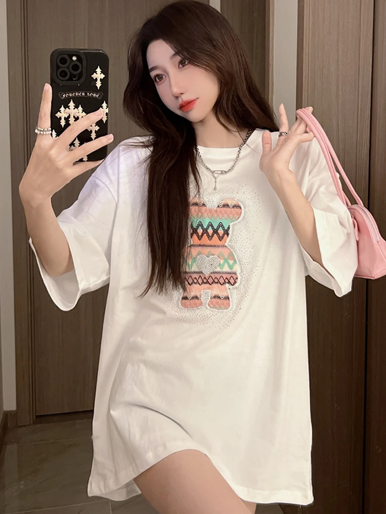 

Футболка женская оверсайз из 100% хлопка, с мультяшной вышивкой