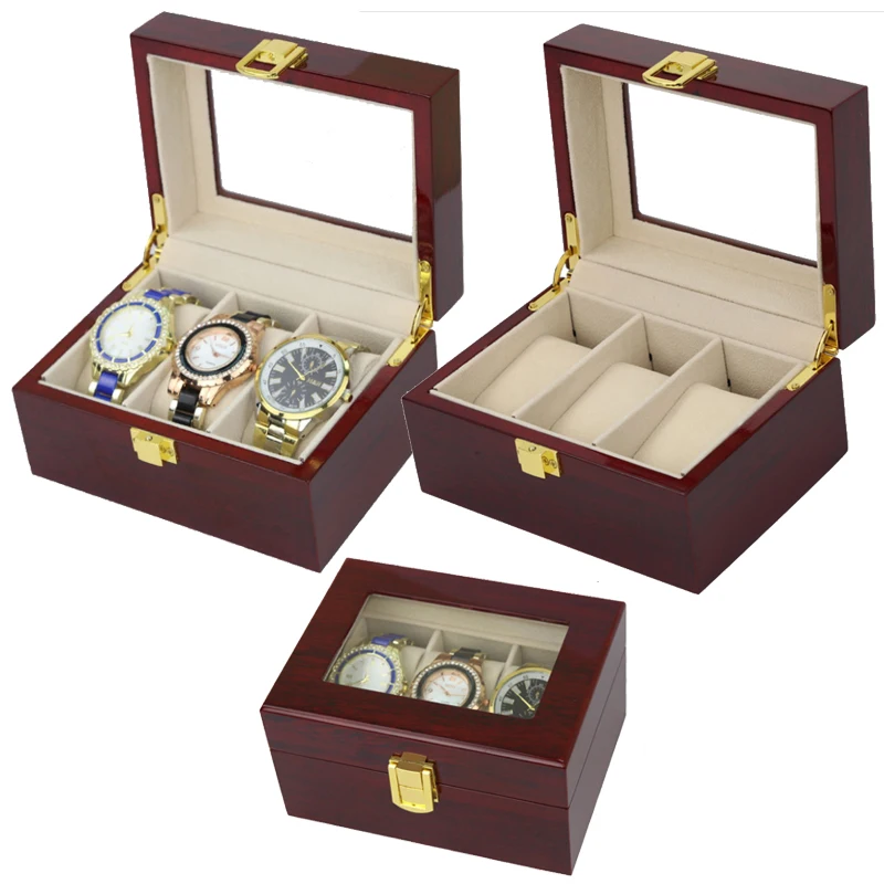 

3 6 10 12 Grids New Watches Organizer Box Luxury Wooden Clock Holder Boxes For Men Women with Glass Top and Locking Buckle