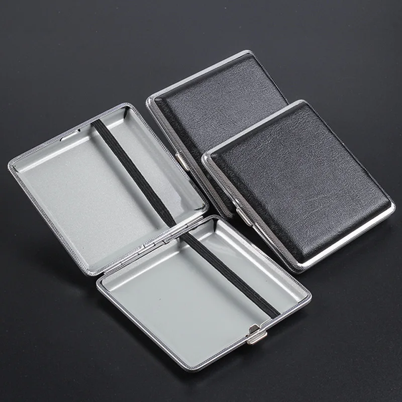 

1pc Double-open Leather Cigars Cigarettes Cases for 20 sticks Cigarette Stainless Steel Tobacco Cigarette Boxes Tools