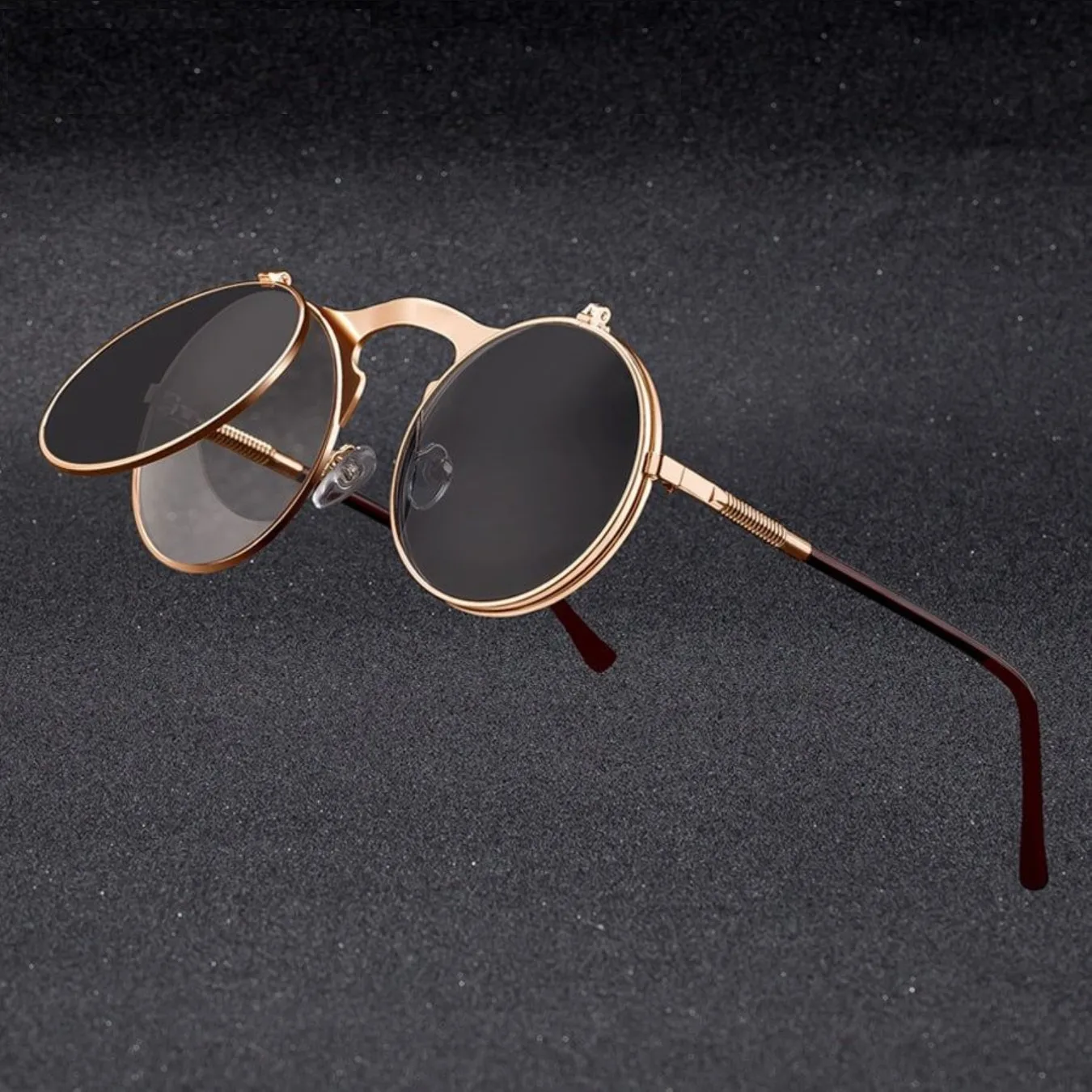 

New Steampunk Sunglasses Round Metal Women Style Retro Flip Double Lens Sun Glasses Men CIRCLE SUN GLASSES Trend Fashion Glasses