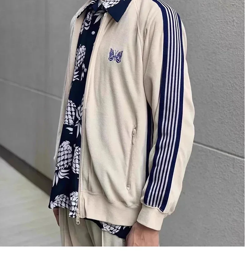 25ss Синие бархатные куртки AWGE Мужская женская куртка в полоску с вышивкой