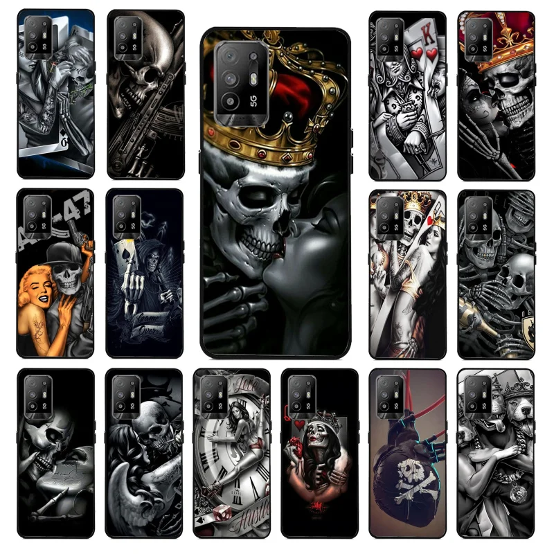 

Skeleton Skull Woman Kiss Tattoo Phone Case for OPPO A54 A74 A94 A53S A9 A5 A15 A16 A91 A96 A76 Reno8 8Pro Reno2 Z Cover Coque