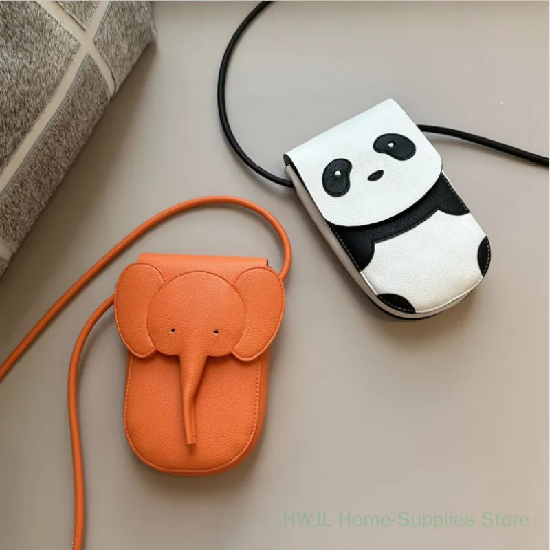 

Girls Street Cellphone Carry Pouch Cute Elephant Panda Animal Shape Mini Bags Women PU Leather Small Size Crossbody Shoulder Bag