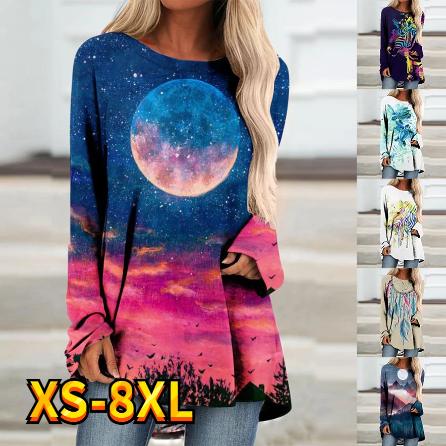 

Women's Tops Cartoon Animal Painting Graphic Patterned Print Sweatshirt Streetwear Long Sleeve Round Neck Basic Essential XS-8XL