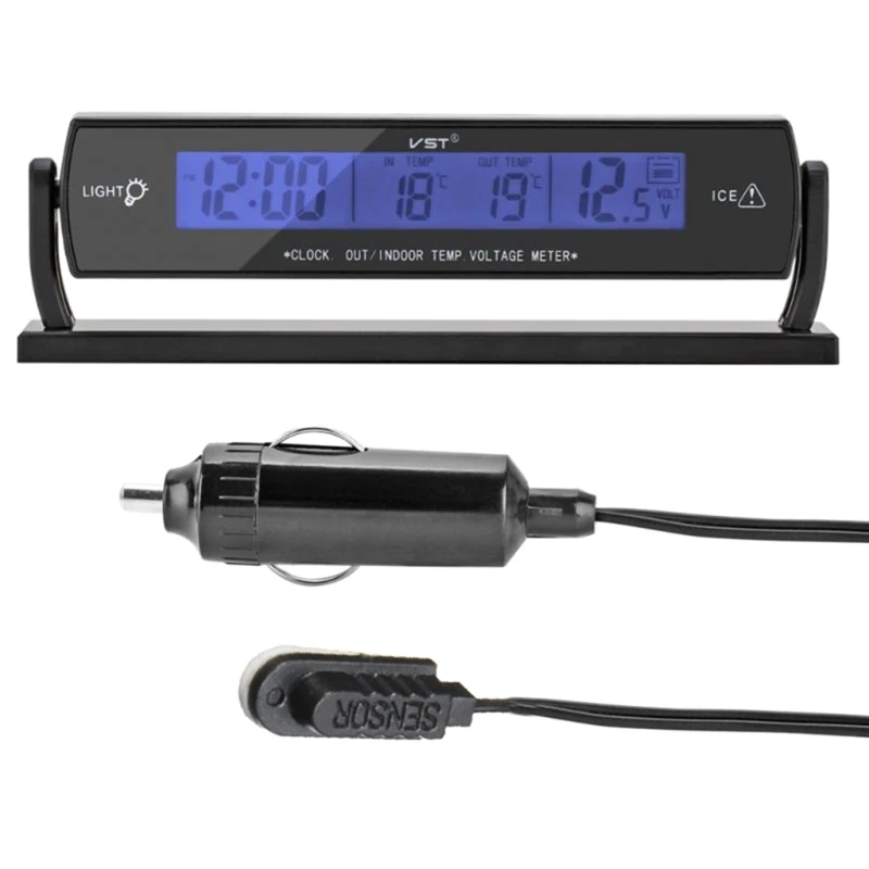 With Indoor Outdoor Temperature, Digital Alarm Clock With Large Display, Self Setting Clock For Vehicle