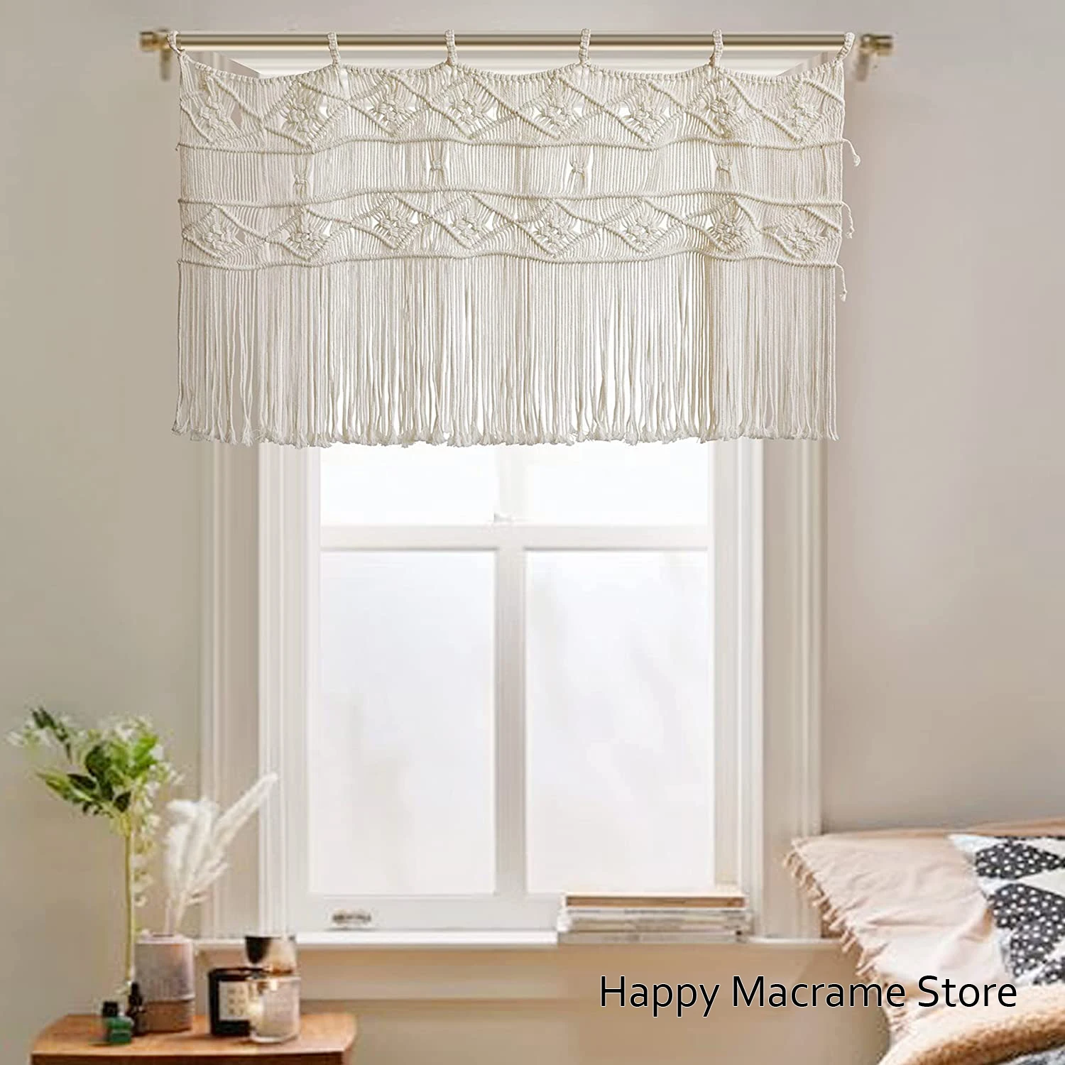 

Macrame Valance Curtain for Window Doorway Macrame Wall Hanging Macrame Curtain Handmade Boho Wall Decor 43Wx 30L-Without rod