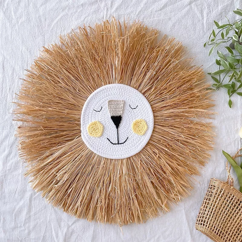 

Home decoration Tapestry Handwoven Cartoon Lion Hanging Decorations Cute Animal Head Ornament Children room Wall Hanging
