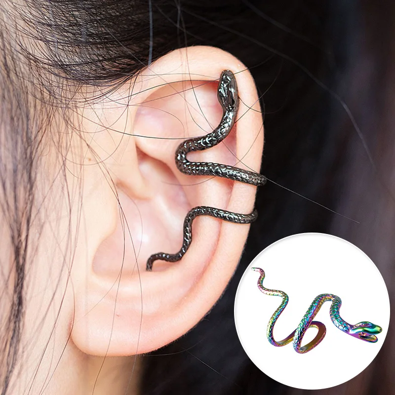 

1pcs Brass Snake Earing Clips Without Piercing Punk Non Pierced Clip Earrings Ear Cuff For Women Men Black Fake Piercing Jewelry