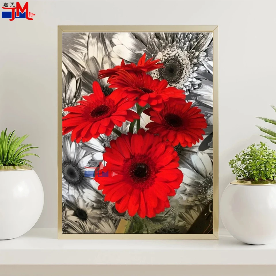 

Алмазная мозаика, алмазная живопись, цветочный пейзаж, вышивка черно-белыми стразами, полная выкладка, вышивка крестиком Стразы