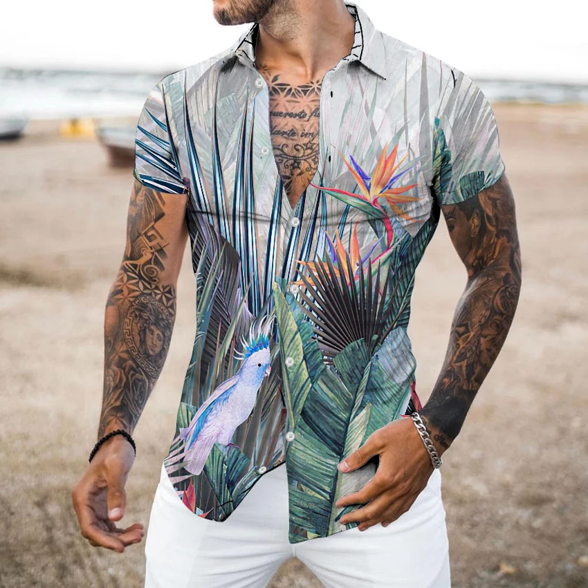 2023 Summer Men Short Sleeve Shirts Breathable Comfort Slim Fashion Print Men's Social Blouses Hawaii Casual Style Designer Tops