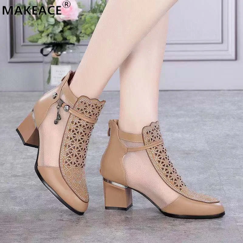 

2022 Summer Women's Boots Fashion Rhinestone Hollow High-heeled Women Sandals 2022 Outdoor Casual All-match Formal Women Shoes