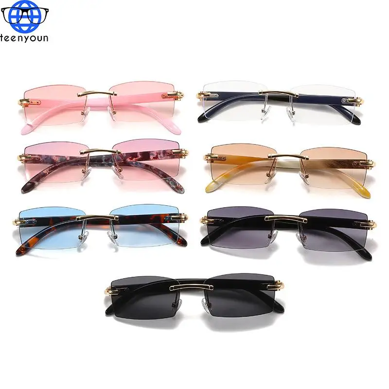 

Teenyoun New Frame Rimless Luxury Brand Fashion Horn Cut Edge Punk Jelly Color Women Sunglasses Sun Glasses