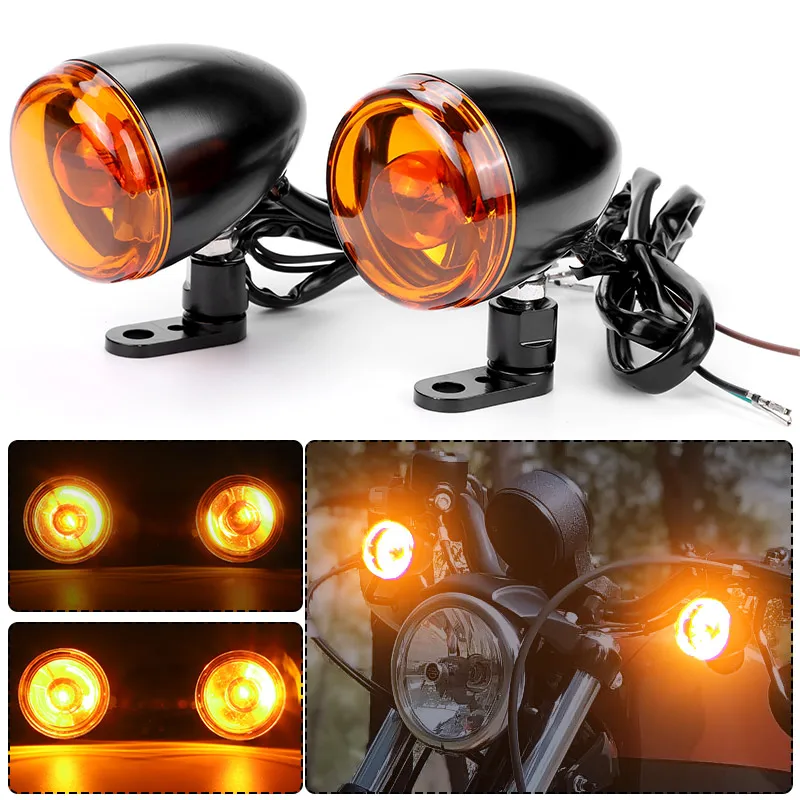 

Передние поворотные Сигнальные огни для Sportster 883 1200 Dyna, Softail, мотоциклетные фонари, янтарный мигающий индикатор, аксессуары