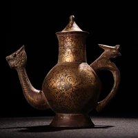 15 tibetan temple collection old bronze gilt animal pattern phoenix dragon head kettle hidden pot teapot ornament town house