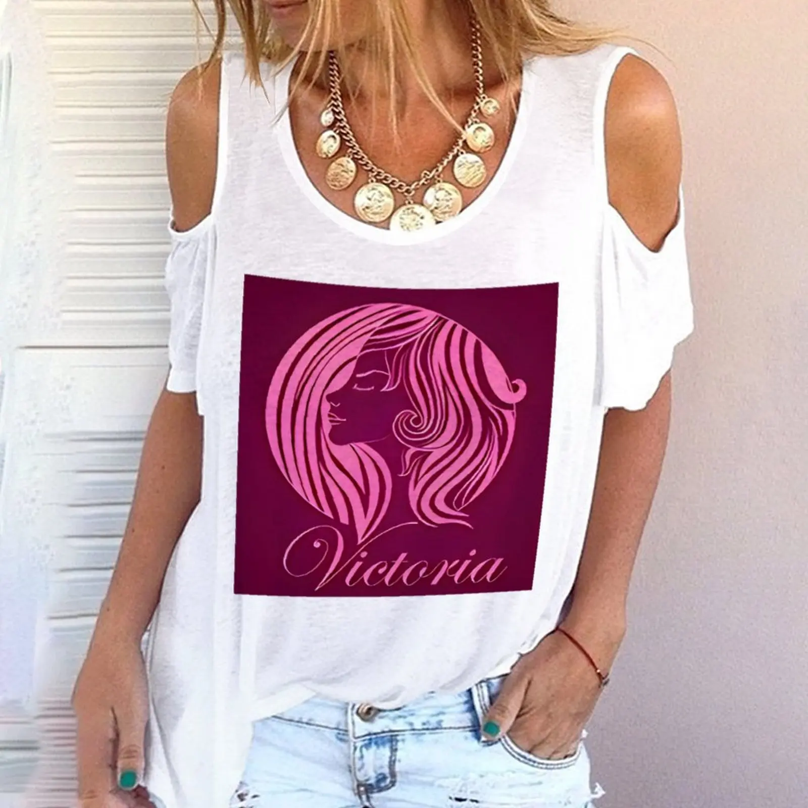 

2022 New women's off-the-shoulder T-shirt summer thin clothing Women printed comfortable patterns affordable for women