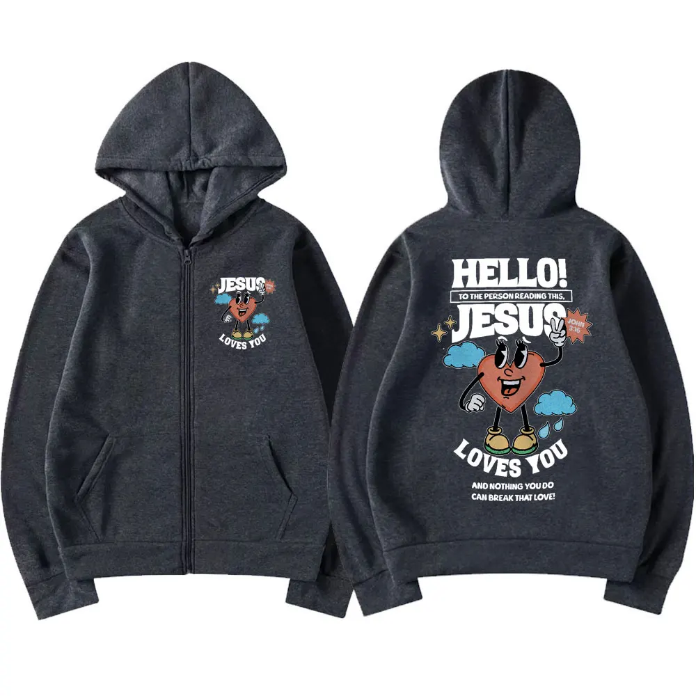 Толстовка с капюшоном на молнии изображением Иисуса из Библии
