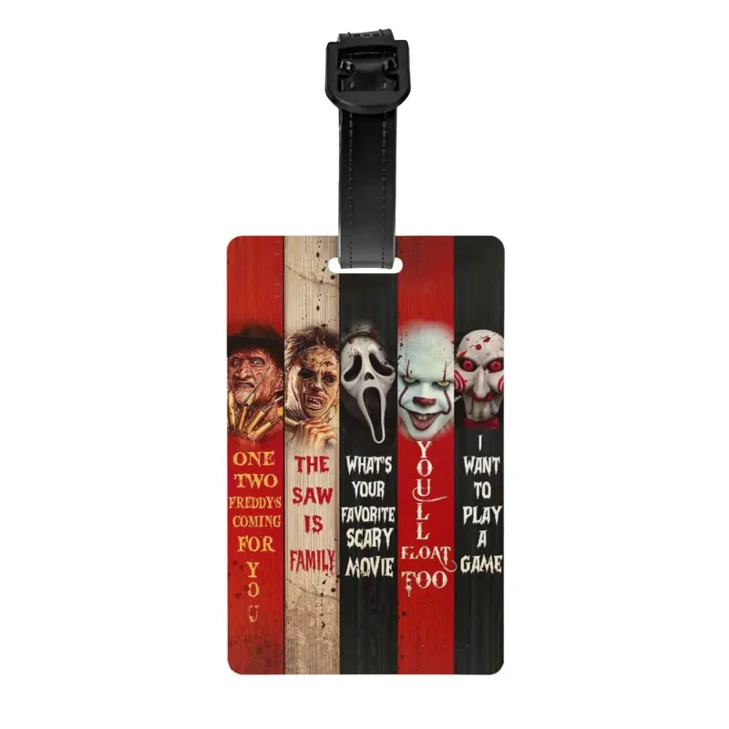 

Custom Halloween Horror Movie Character Luggage Tag With Name Card Privacy Cover ID Label for Travel Bag Suitcase