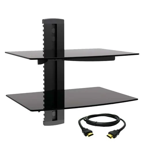 

2023 Tempered Glass Double Shelf Wall Mount with HDMI Cable tv stand
