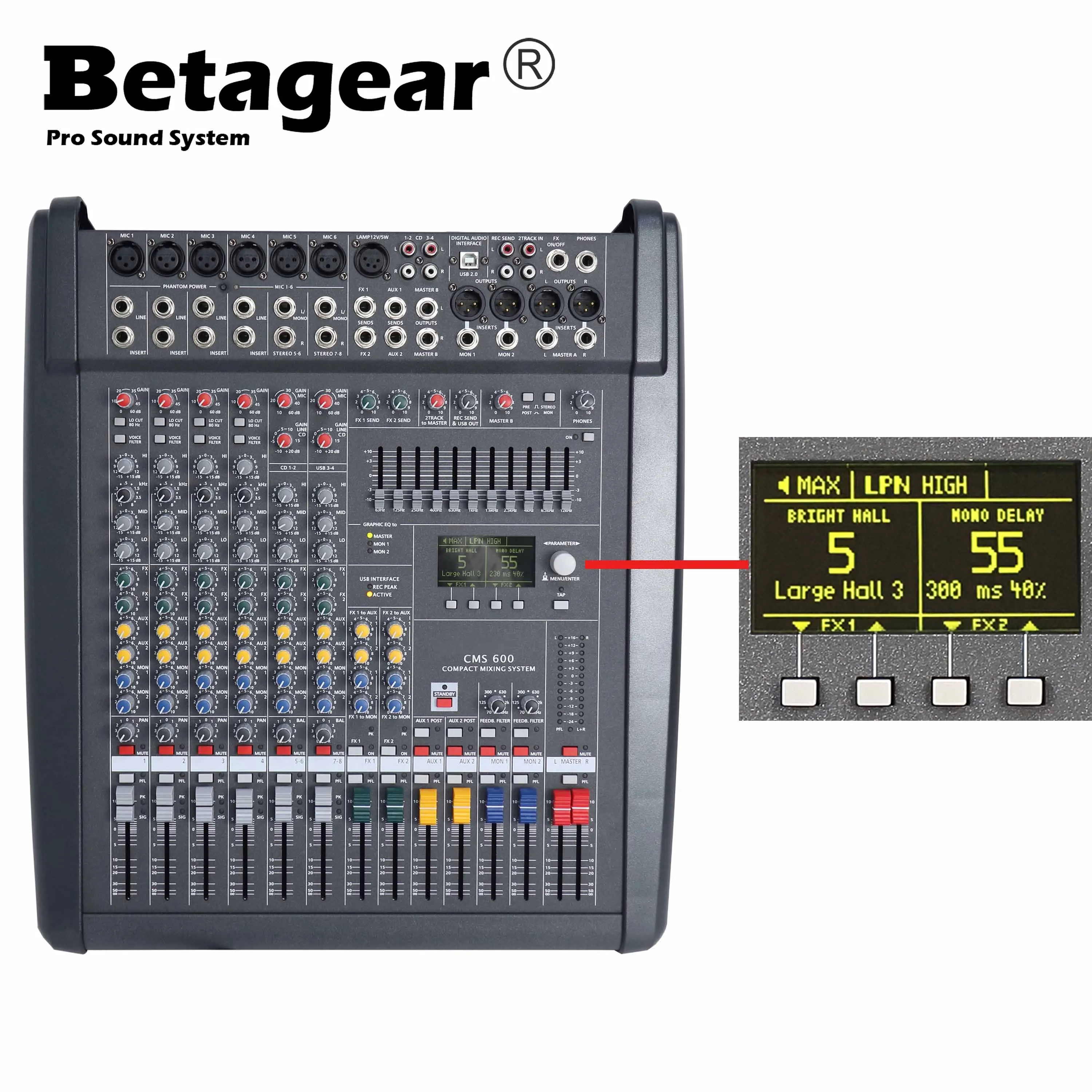 Betagear-mezclador Digital de CMS600-3, Consola profesional, Consola de Audio, mesa de sonido, estilo Dynacord, escritorio de mezcla, sonido en vivo