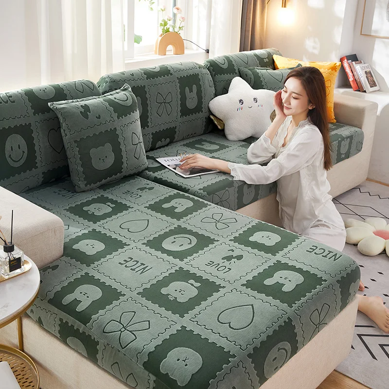 

Plush Jacquard Sofa Seat Cover For Living Room Couch Slipcover For Seat And Backrest Cushion L-shape Chaise Lounge Protector