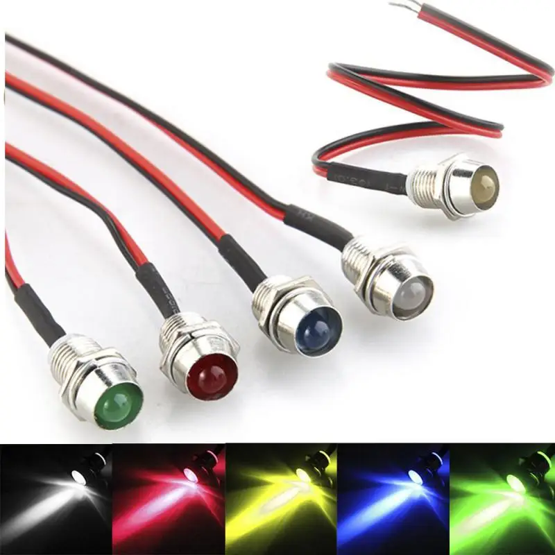 

2/3/5PCS Metal Car LED Indicator Lights 5mm 12V Pre Wired Leads Dash Lights with wire red yellow blue green white
