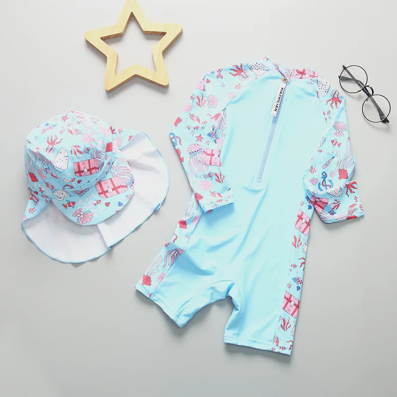 Купальник с длинным рукавом для девочек слитный купальник UPF50 + спортивная одежда