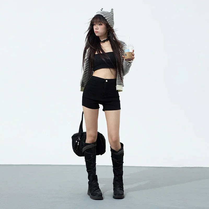 Повседневные брендовые эластичные джинсовые шорты для женщин с высокой талией в