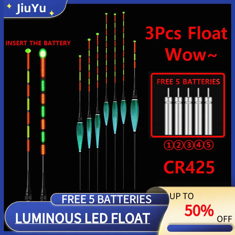 

3Pcs Summer Night Fishing Electronic LED Lighting Float +5Pcs CR425 Battery Carp Fishing Bobber Lighting Stick High Sensitivity