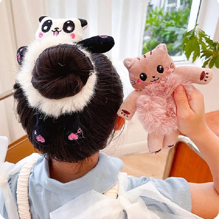 

Cute Cartoon Hair Scrunchies Plush Frog Panda Rabbit Hair Tie Rubber Band Plush Large Intestine Hair Tie Children Hair Accessory