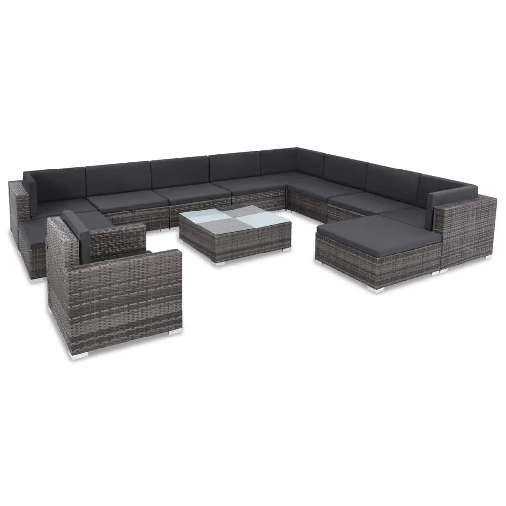 

12 Piece Garden Lounge Set with Cushions Poly Rattan Gray