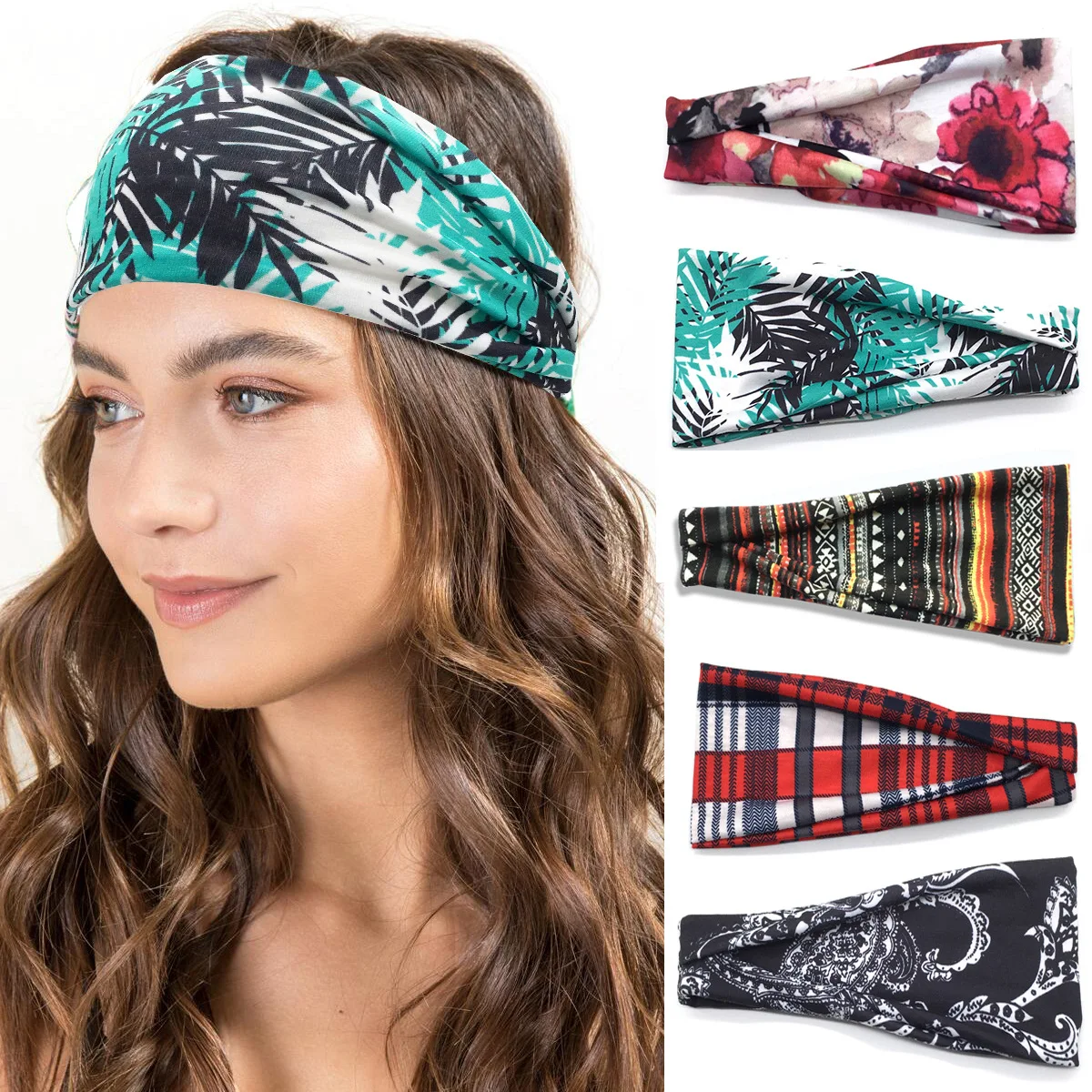 

Women's Hair Accessories Wide Sports Headband Yoga Antiperspirant Hair Band Vintage Printed Headband Headdress Unisex