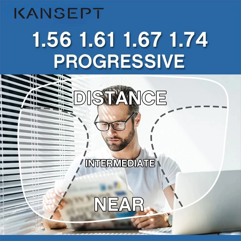 KANSEPT 1.56 1.61 1.67 1.74 Index Progressive Lenses Free Form Multifocal Aspheric Resin Optical Prescription Brand Eye Glasses