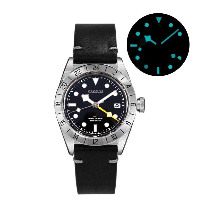 CRONOS Мужские автоматические часы Pilot Военные GMT Роскошные механические наручные